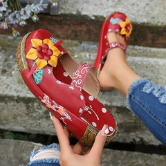 Women's Tribal Platform Mules Floral Print Clogs Closed Toe Shoes