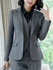 Solid Button Front Blazer Lapel Long Sleeve Blazer For Office & Work