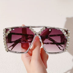 Y2K Top Bar Sunglasses Rhinestone Gradient Lens UV400