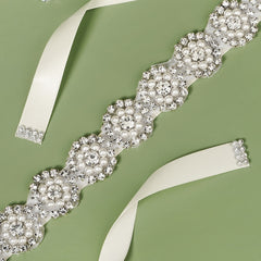 Crystal Rhinestone Bridal Belt with Organza Ribbon