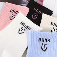 5 Pairs Letter & Smiling Print Socks Women's Stockings
