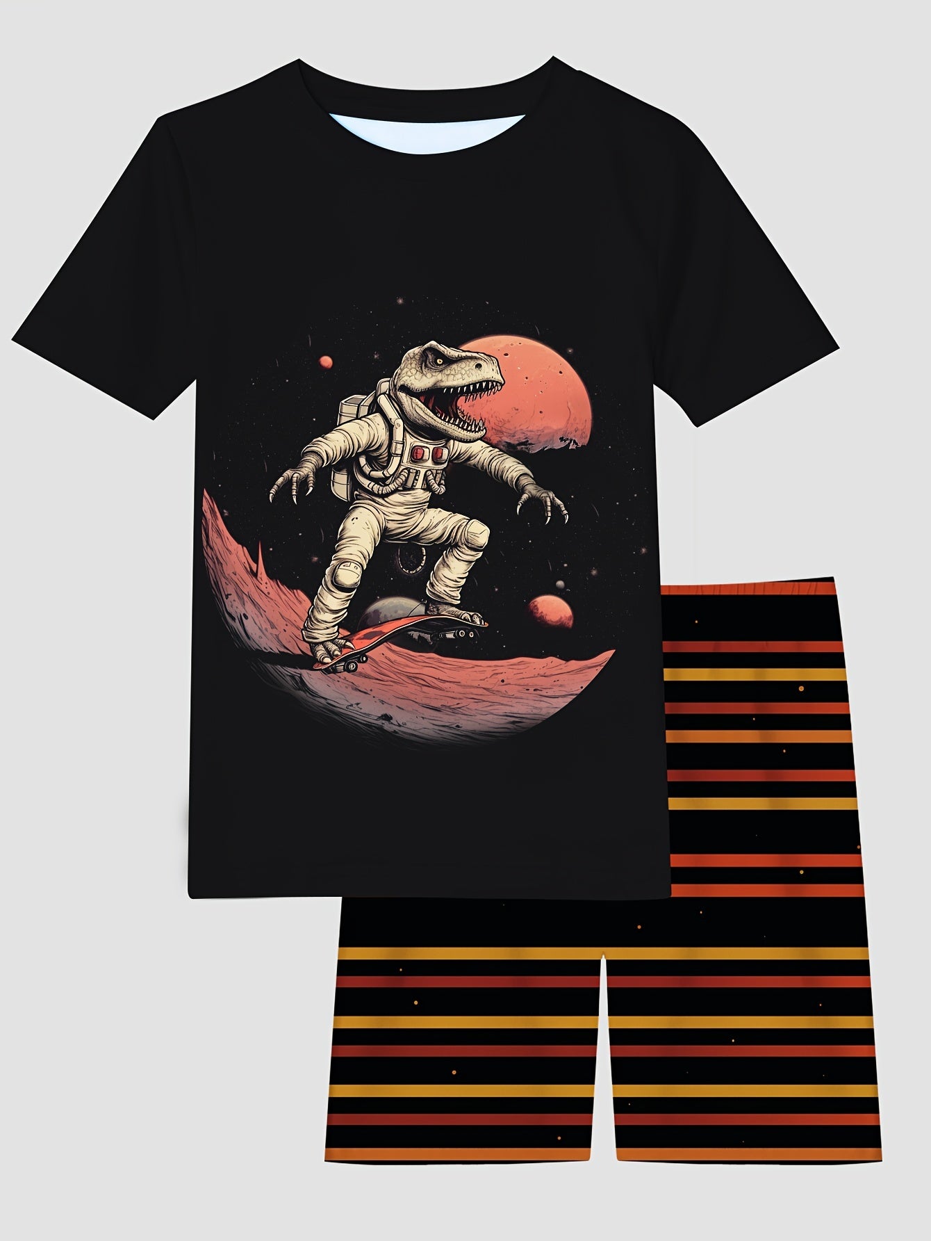 Kid's Dino Pajama Set: T Shirt & Shorts, Comfy PJ Set