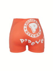 Letter Print Skinny Shorts Yoga Casual Summer Shorts Women's Clothing