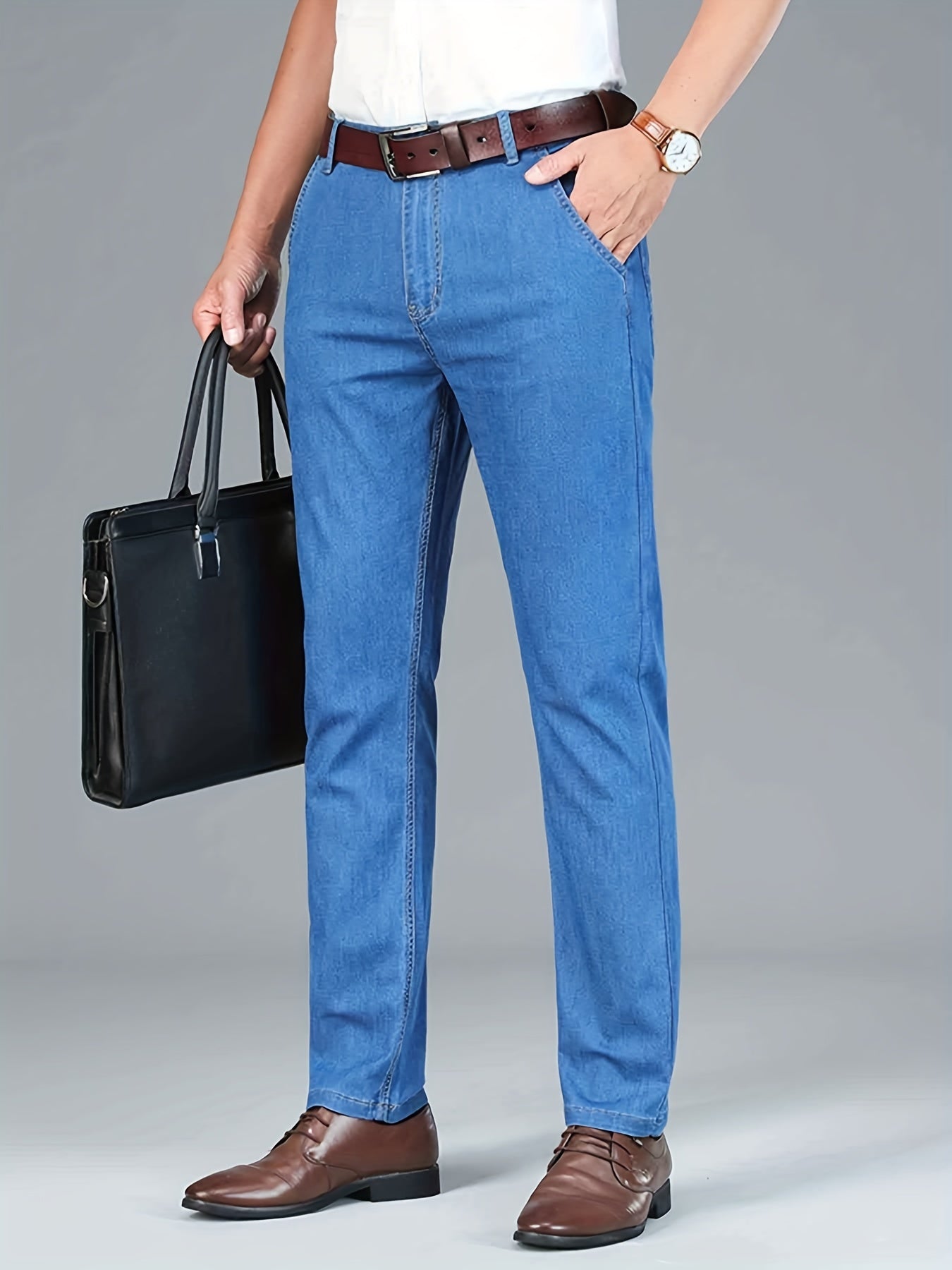 Men's Business Casual Stretch Denim Pants with Pockets