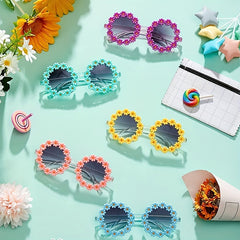 2pcs Bowknot Hair Rope & Flower Round Sunglasses for Sun Protection