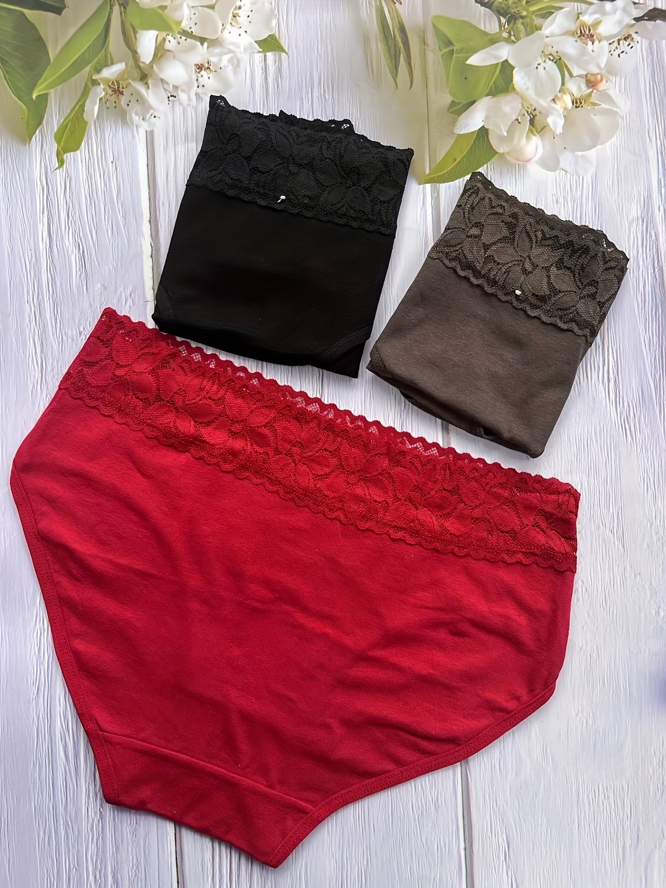 3pcs Lace Briefs Comfy & Stretchy Panties Women's Lingerie
