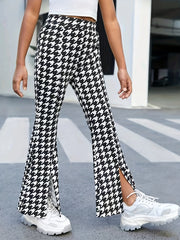 Houndstooth High Waist Side Split Pants for Streetwear