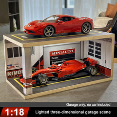 1:18 & 1:24 Solid Wood Garage w/ Lighting Alloy Car Storage Parking Lot Model