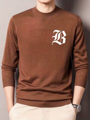 Men's Crew Neck Knitted Sweater, Warm Mid Stretch Pullover for Fall Winter