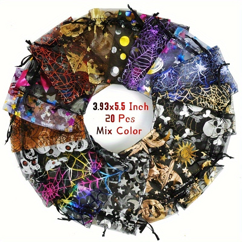 10pcs Halloween Organza Gift Bags Random Mix Pouch