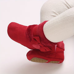 Bowknot Comfy Baby Girls Fleece Boots Warm Indoor Winter Shoes