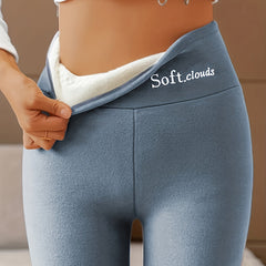 Sports Leggings Women's Plus Letter Print Fleece Lined Wide Waistband