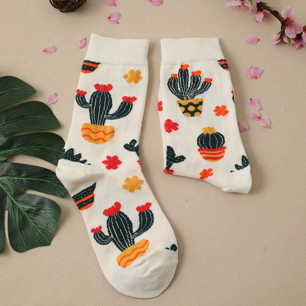 Cactus Print Mid Tube Socks Women's Stockings