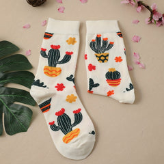 Cactus Print Mid Tube Socks Women's Stockings