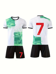 2 Boys Colorblock Sports Football Training Outfit Quick Drying T-shirt & Shorts