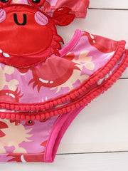 Cartoon Crab Print Girls One Piece Swimsuit