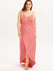 Solid Surplice Neck Maxi Wrap Dress