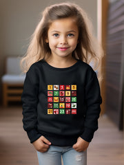 Girls Cartoon Number Pattern Crew Neck Sweatshirt