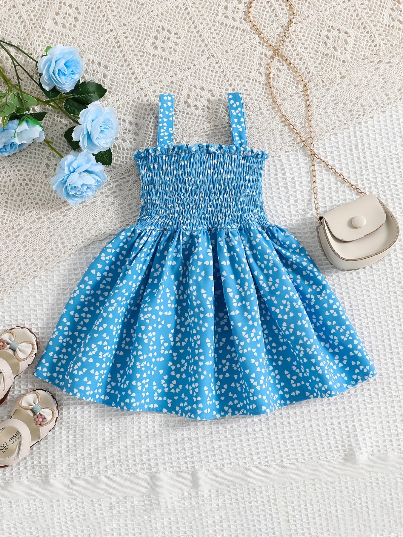 Baby Girls Heart Graphic Print Shirred Cami Dress