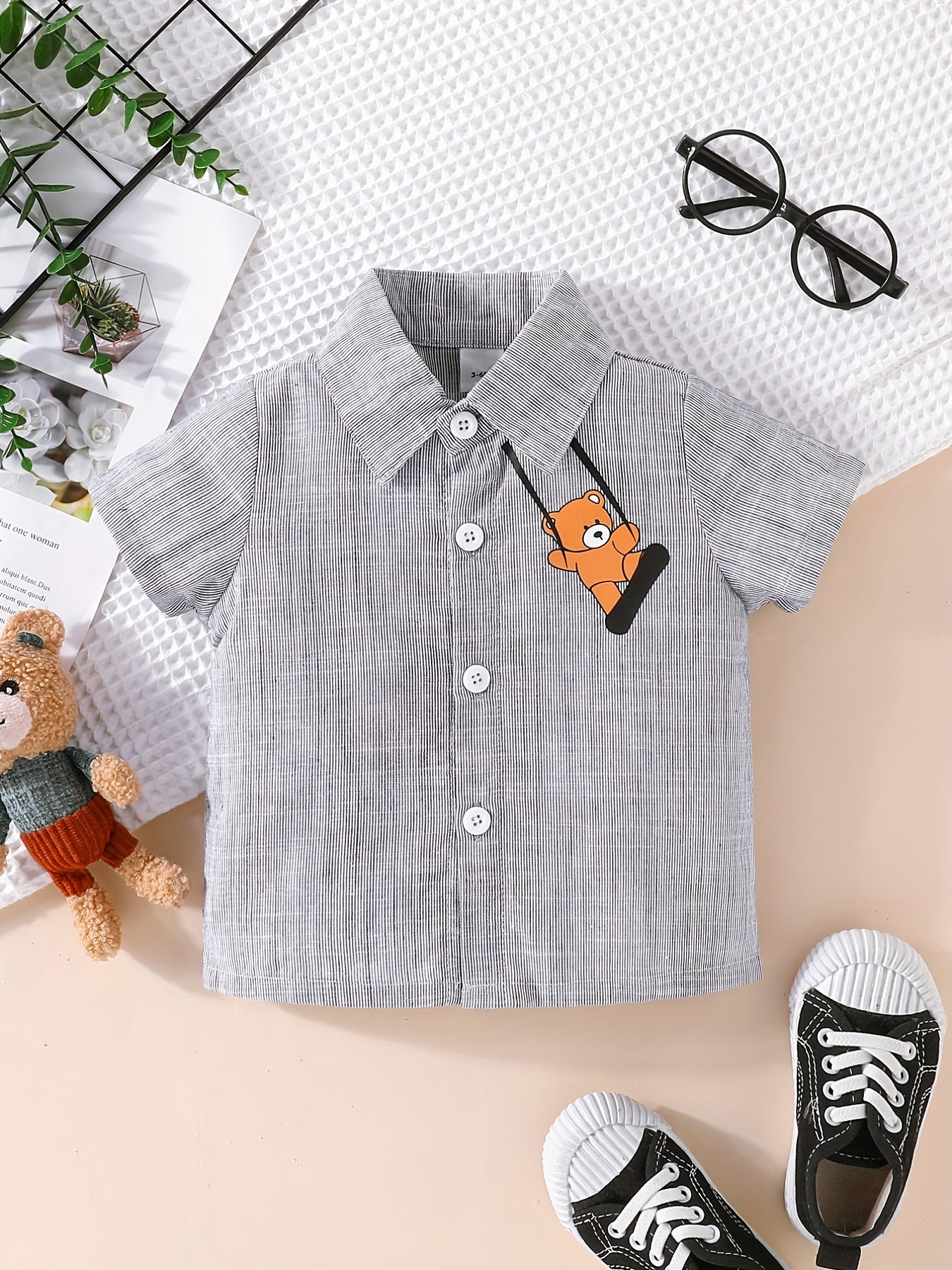 Bear Print Toddler Boys Shirt Short Sleeve Top