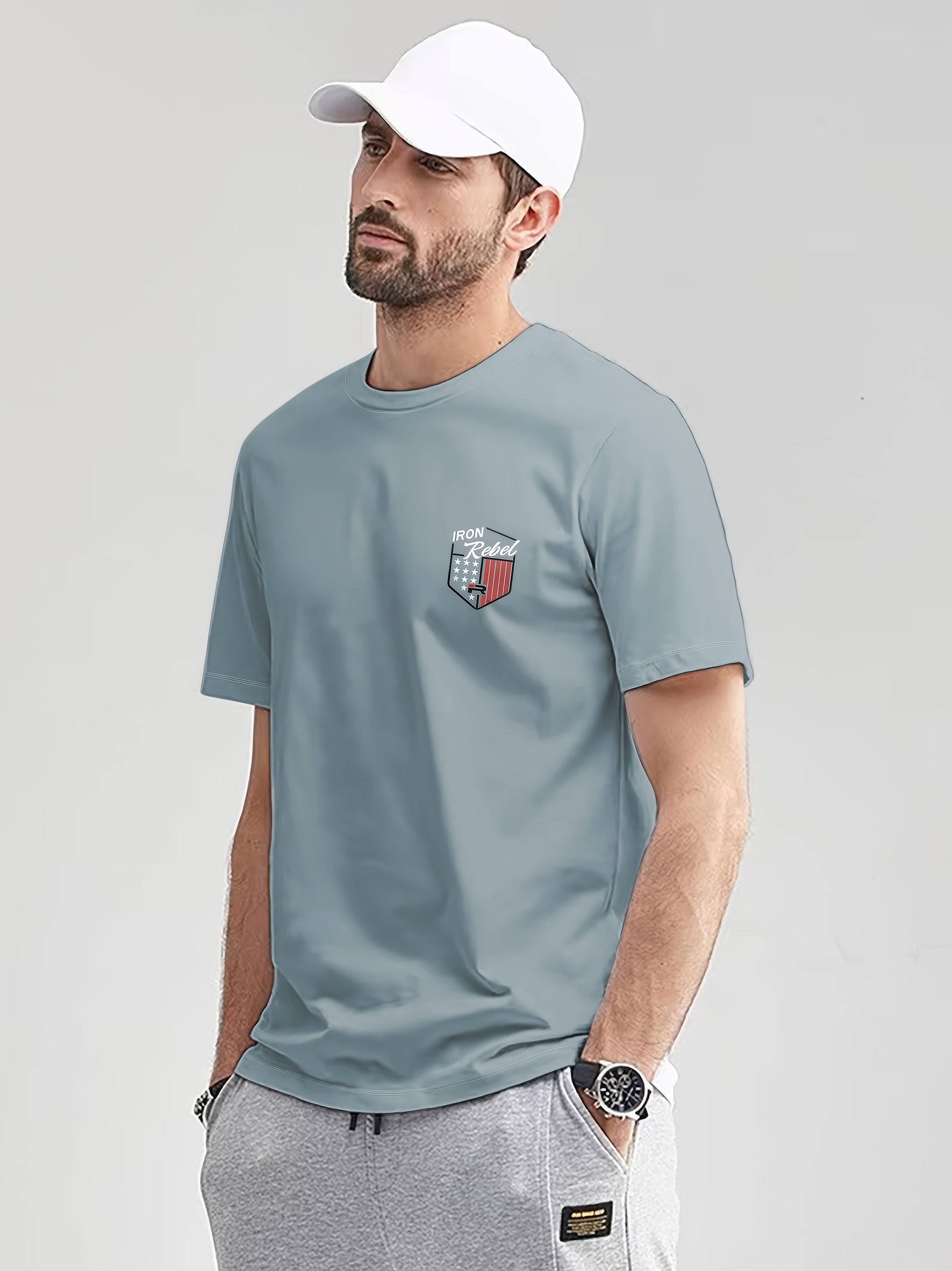 Retro Pattern Print Men's Graphic Crew Neck Active T shirt