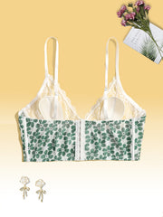 Floral Print Lace Bustier Semi Sheer Bra Cami Top