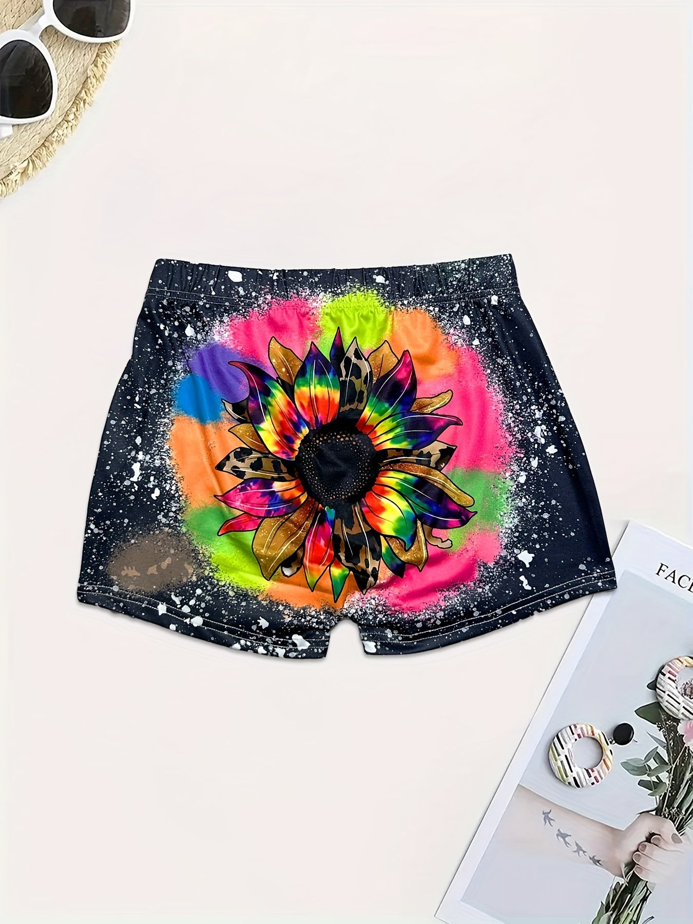 Sunflower Print Skinny Shorts for Women