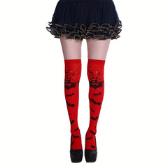 Bat Print Thigh High Socks Halloween Over The Knee Stockings
