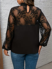 Solid Lace Long Sleeve Mock Neck Top