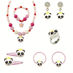 9pcs Panda Charm Jewelry Set for Little Girls