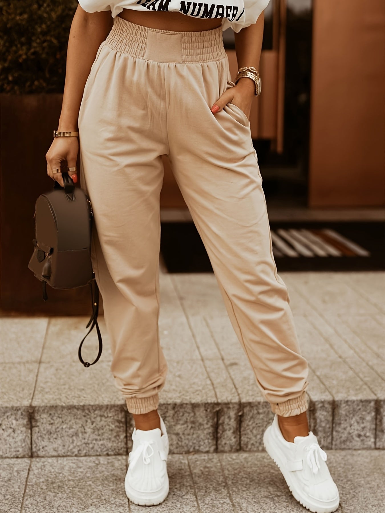 Elastic Waist Pants Long Length Summer Workout Pants Women's Clothing