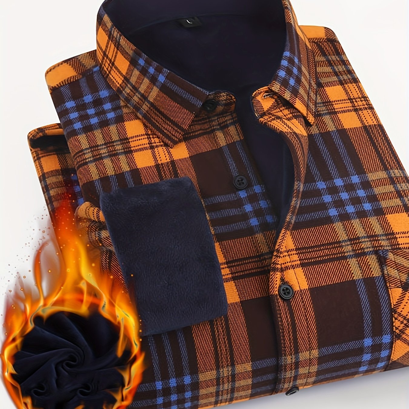 Men's Plaid Fleece Shirt Turndown Collar Long Sleeve Warm Autumn Winter