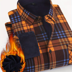 Men's Plaid Fleece Shirt Turndown Collar Long Sleeve Warm Autumn Winter