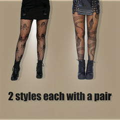 2 Pairs Plus Size Gothic Stockings Set Skull & Snake Pattern Tights