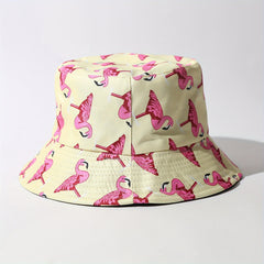 Double Sided Flamingo Embroidery Bucket Hat for Men Women