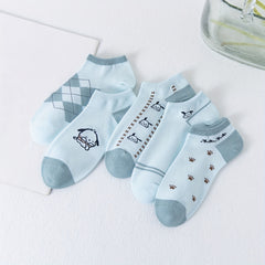 5 Pairs Cartoon Print Socks Low Cut Ankle Women's Stockings