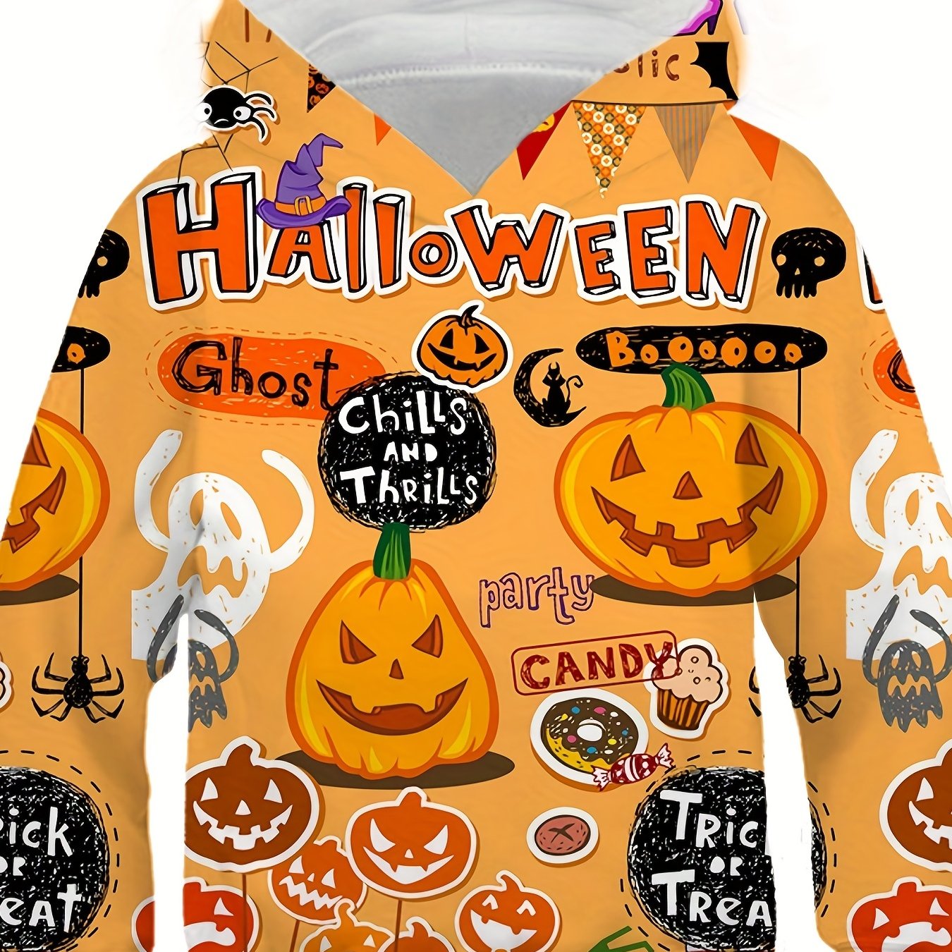Boy's Halloween Pumpkin Hoodie Stylish Cartoon Girls Hooded Tops