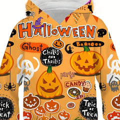 Boy's Halloween Pumpkin Hoodie Stylish Cartoon Girls Hooded Tops
