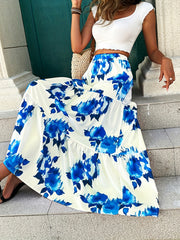Floral Print Elastic Waist Long Skirt for Women