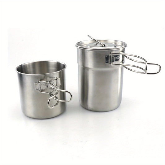 Stainless Steel Water Cup Folding Handle Coffee Mug Outdoor Camping Cookware Pot