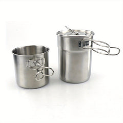Stainless Steel Water Cup Folding Handle Coffee Mug Outdoor Camping Cookware Pot