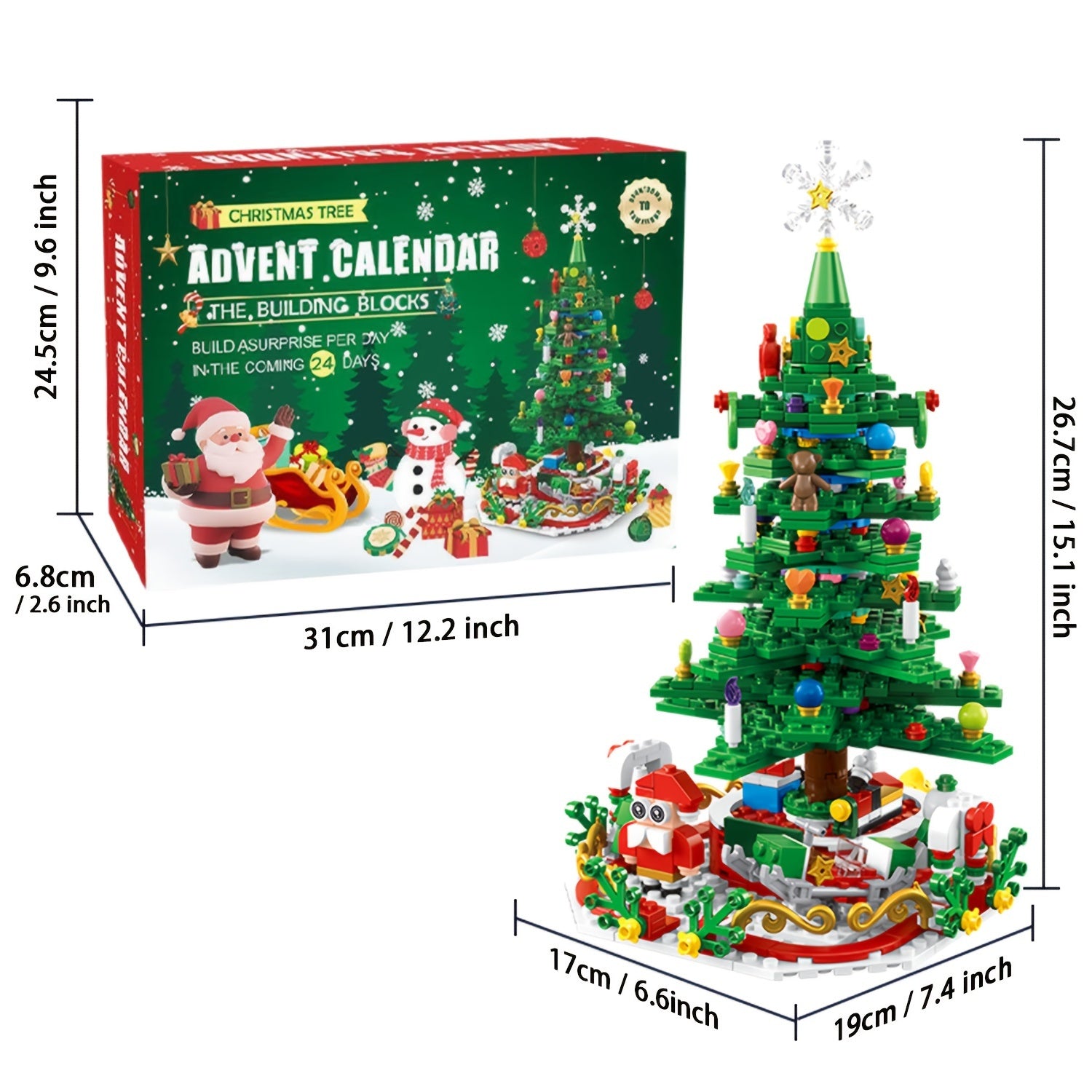 24 IN 1 Advent Calendar Christmas Tree Building Toys With Rotating Base