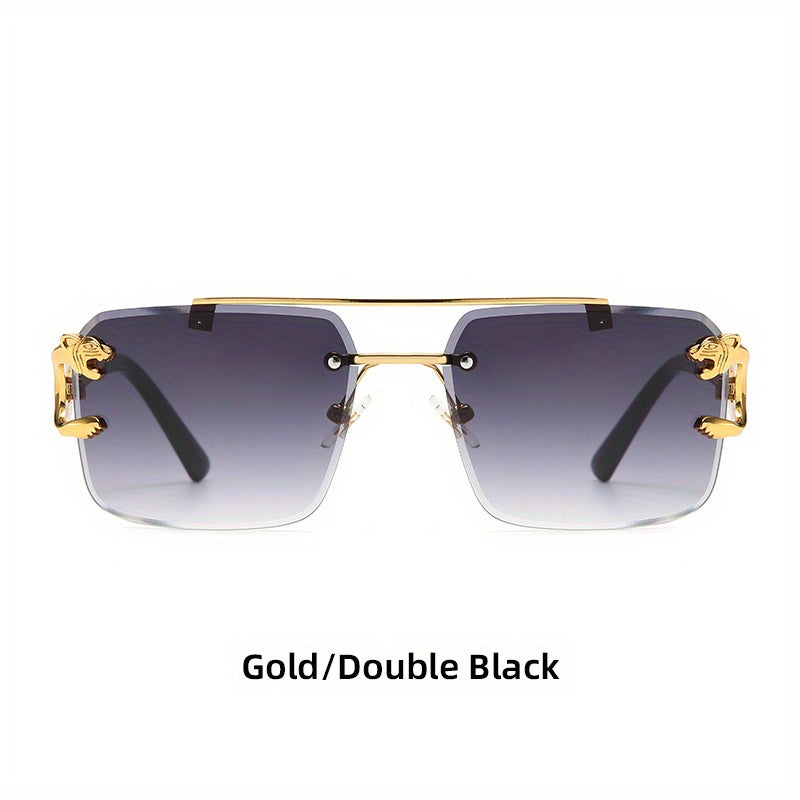 Men's Rimless Leopard Decor Sunglasses UV Protection