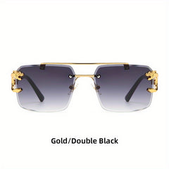 Men's Rimless Leopard Decor Sunglasses UV Protection