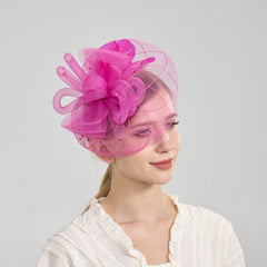Mesh Veil Hat with Feather Accents