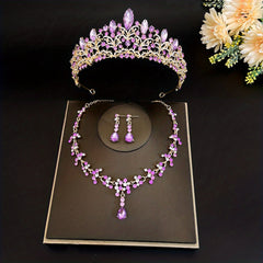 3pcs Bridal Crown Necklace Earrings Set Wedding Accessories