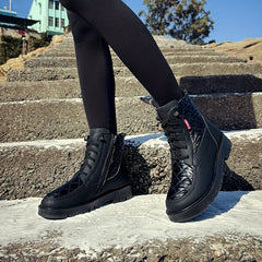 Women's Quilted Snow Boots Round Toe Lace Up Ankle Boots