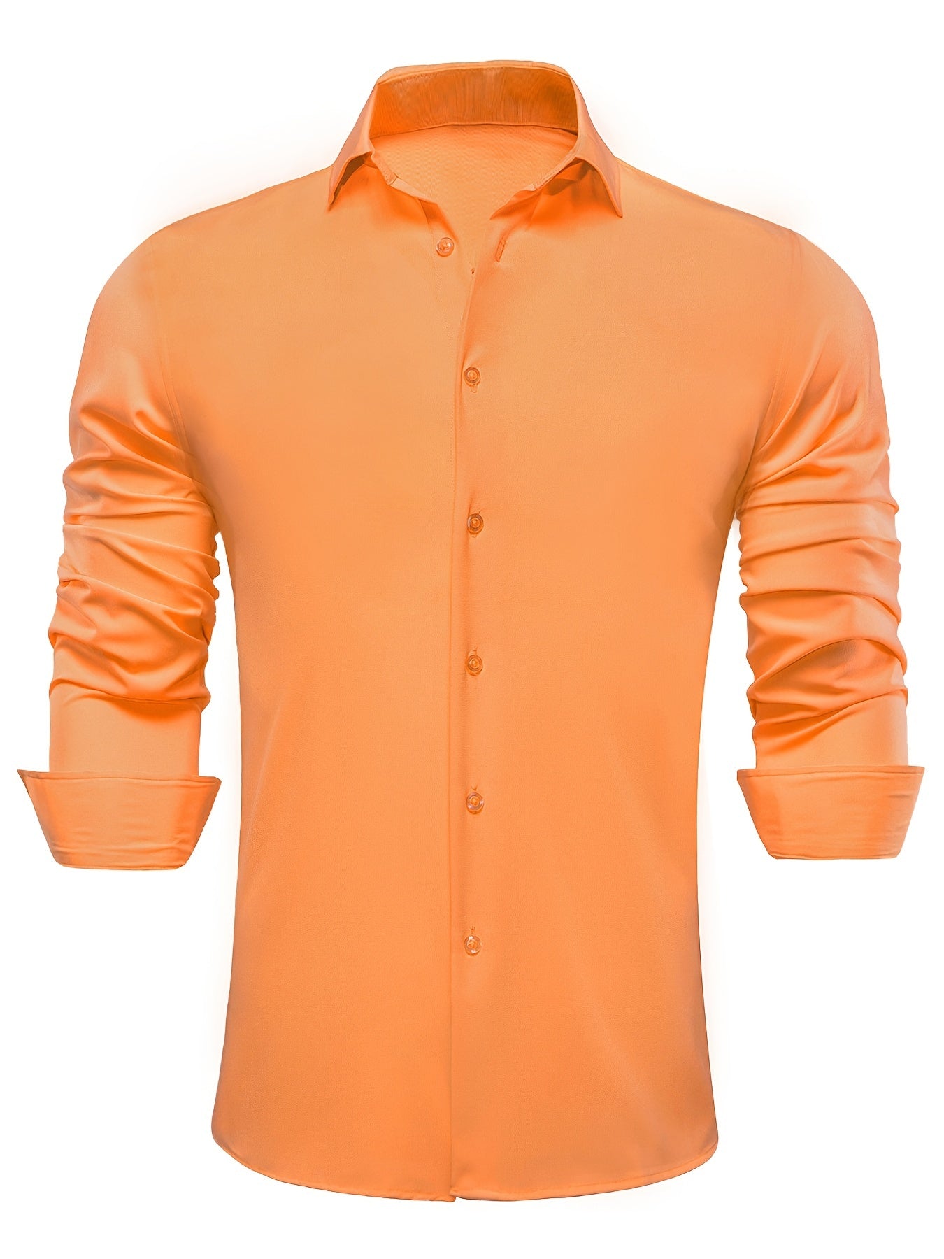 Men's Plain Button Up Regular Fit Long Sleeve Shirt in Orange