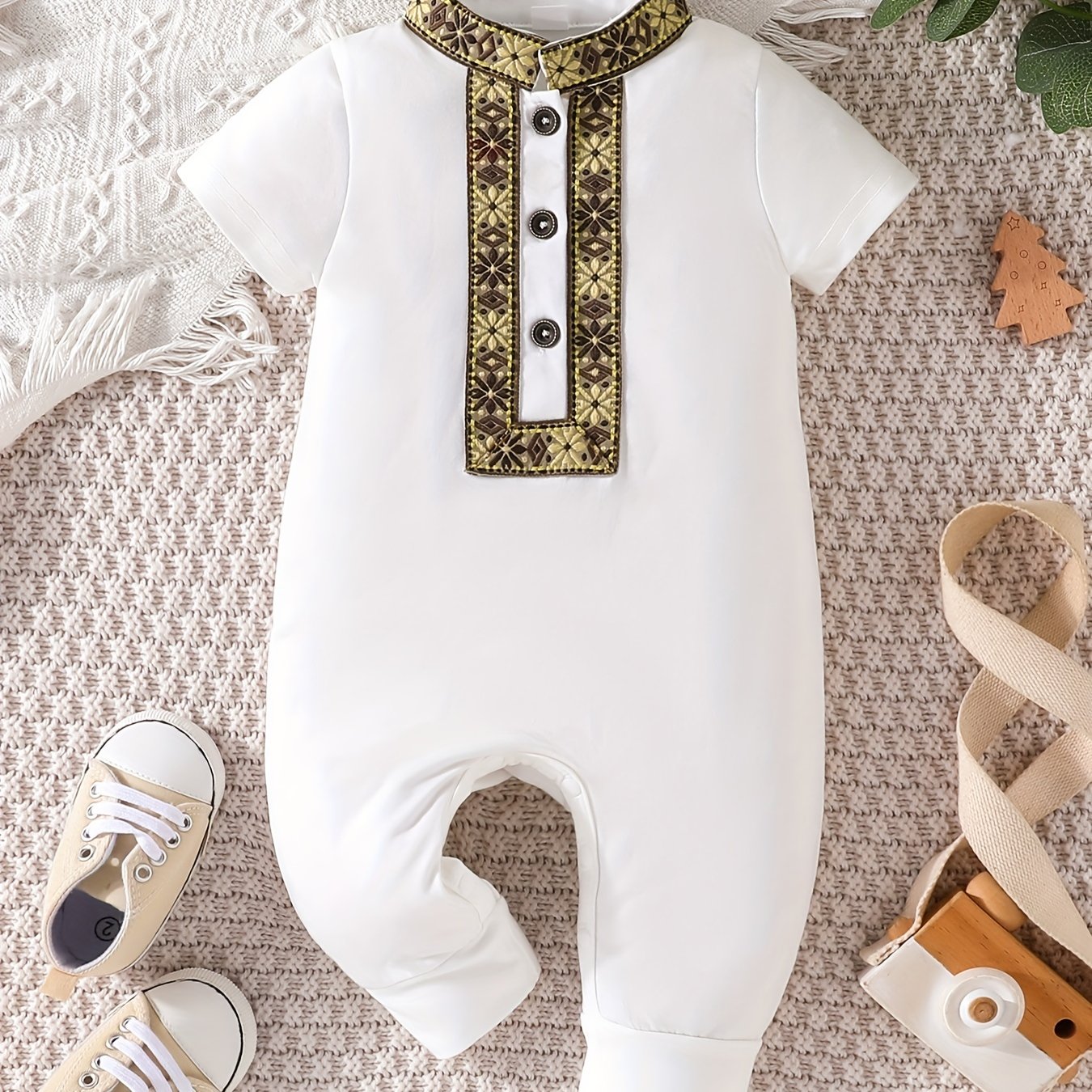 Baby Boy Short Sleeve Floral Print Jumpsuit