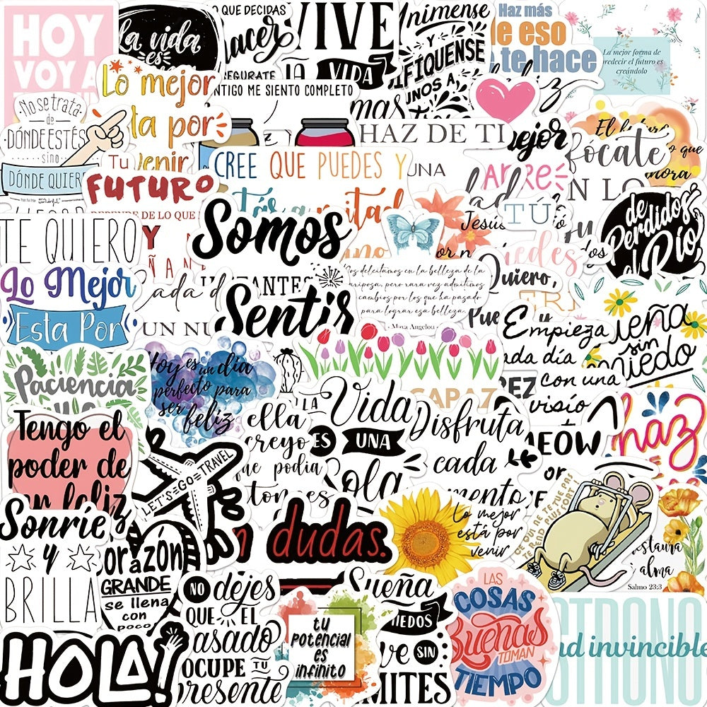 50pcs Spanish Inspirational Waterproof Stickers for Laptops Scrapbooks